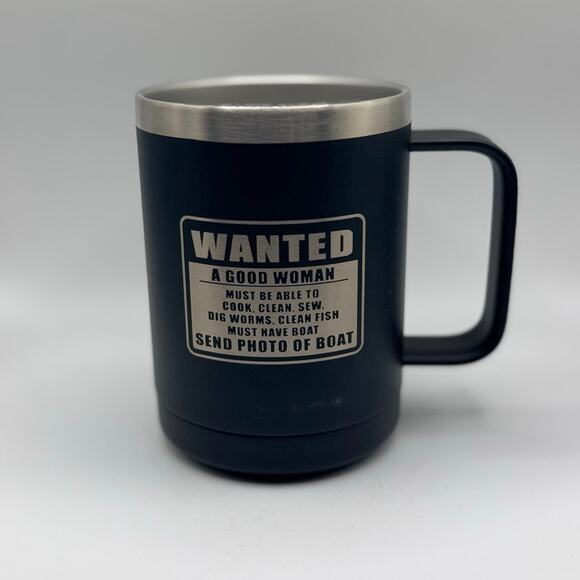 Wanted: A Good Woman (Send Photo of Boat) – 15 oz Black Polar Camel Coffee Mug - Picture 1 of 3